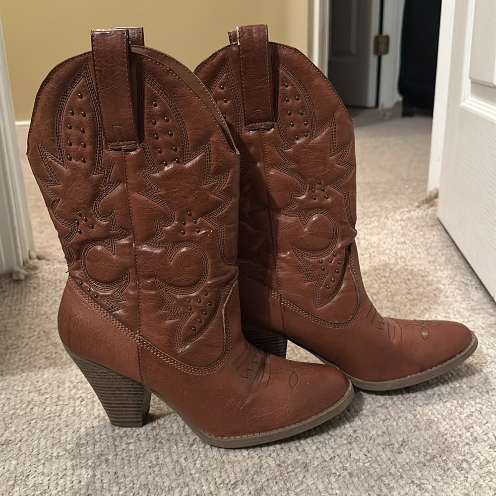 Brown high heel cowboy boots